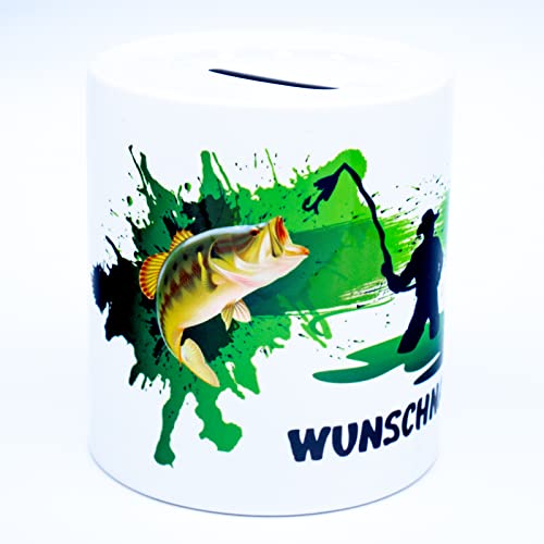 Angler Spardose mit Name und Fisch Geldgeschenk Sparschwein Angeln Sparbüchse Fischer Sparkasse Zubehör Angelzubehör Geschenke für Männer Frauen Fischen Anglerzubehör Fishing Geburtstag Verpackung von Golebros