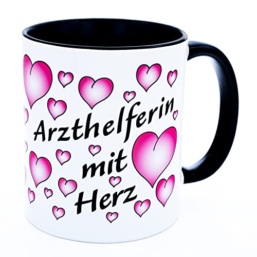 Arzthelferin mit Herz Tasse Spruch Danke Geschenk liebe Kollegin Medizin Becher für Mfa Zubehör Arztpraxis Pflegefachfrau Geschenkidee Rente Ausbildung Prüfung bestanden Abschied Keramik 330 ml von Golebros