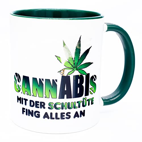 Cannabis mit der Schultüte fing Kiffertasse Chill mal Relax Tasse Becher Geburtstag Geschenk Lustig Idee Witzig Spruch Büro Marihuana Weed Artikel Kiffer Drogen Zubehör Gras Joint Deko thc Abi Tee von Golebros