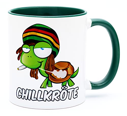 Chillkröte Bürotasse Kiffertasse Chill mal Relax Tasse Tee Becher Geburtstag Geschenk Lustig Idee Witzig mit Spruch Büro Marihuana Weed Cannabis Artikel Kiffer Drogen Zubehör Gras Joint Deko thc von Golebros