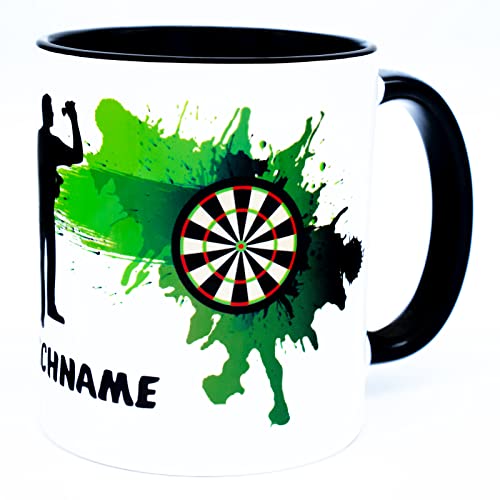 Dart Tasse mit Namen Dartspieler & Dartscheiben Motiv Becher personalisiert lustig Geschenke für Männer Spieler Darter Geschenkideen Dartfans Darts Fan Artikel Zubehör lustig Fanartikel Keramik 330 ml von Golebros