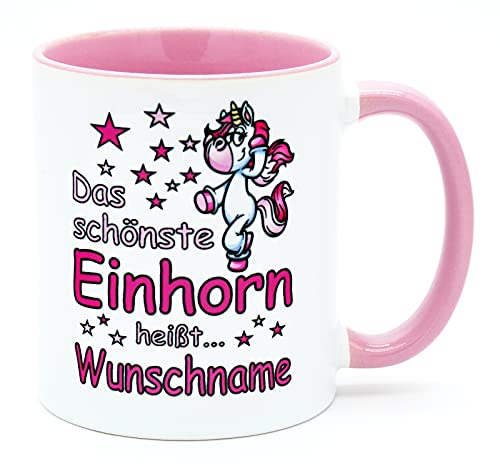 Das schönste Einhorn heißt Wunschname Personalisiert Tasse mit Namen Kaffee Tee Becher Büro Arbeit Süße Einhorntasse Arbeitskollegin Frau Freundin lustig Geschenk Geburtstag Spruch verrrückt Einhörner von Golebros