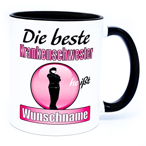 Die beste Krankenschwester heißt Name Personalisierte Tasse mit Spruch Geschenk Becher Pflegefachfrau Mfa Kaffeetasse Kaffeebecher Geschenkidee Rente Ausbildung Prüfung Abschied Keramik 330 ml von Golebros