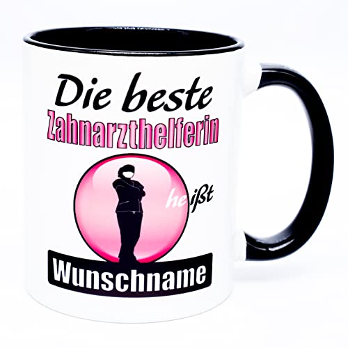 Die beste Zahnarzthelferin heißt Name personalisierte Tasse mit Spruch Zubehör Zahnarztpraxis Becher Kaffeetasse lustig Geschenke Arbeit Ausbildung Prüfung Abschied Rente Geburtstag Weihnachten Ostern von Golebros