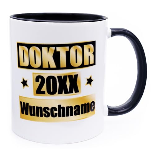 Doktor 2025 2026 20xx Tasse mit Wunschjahr und Namen zum Doktortitel Glückwunsch Geschenk für Doktoranden bestandene Prüfung Promotion Doktorarbeit Dr Doktorabschluss geschafft Keramik 330 ml von Golebros