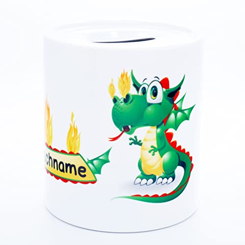 Drachen Spardose mit Namen personalisiert Sparbüchse Kinder Sparschwein Sparkasse Kinderspardose Taschengeld Geburtstag Geschenk Taufe Jugendweihe Junge Mädchen Baby Geldgeschenk Dragon Keramik Weiß von Golebros