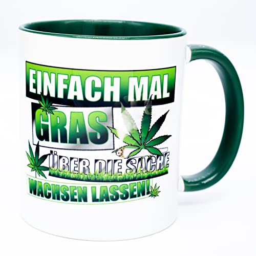 Einfach mal Gras über die Sache Kiffertasse Chill Relax Tasse Becher Geburtstag Geschenk Lustig Idee Witzig mit Spruch Büro Marihuana Weed Cannabis Artikel Kiffer Drogen Zubehör Joint Deko thc Tee von Golebros