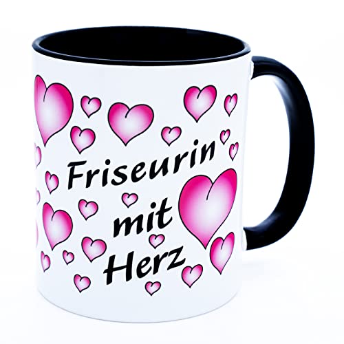 Friseurin mit Herz Tasse Beruf Becher Kaffeetasse Kollegin lustige Friseur Danke Geschenk Meister Gesellin Prüfung Geschekideen Friseurinnen Deko Salon Zubehör Jubiläum Neueröffnung Keramik 330 ml von Golebros