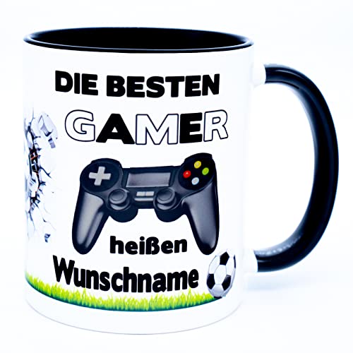 Fussball Gamer Tasse Becher mit Namen personalisiert Geschenk für Männer Kinder Jungen witzig Geschenksgeschenk Spielkonsole Computer Lustige Gaming Zocker Spruch Geburtstag Fussballtasse Gamertasse von Golebros