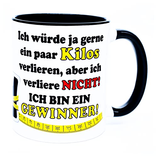 Gewinner Angeber Tasse Diät Abnehmen Becher mit Spruch lustig Arbeit Büro Handwerker Ironisch Witzig Zubehör Geschenk übergewichtige Frau Mann Motivation Artikel Produkte Wortschatz Kollege Kollegin von Golebros