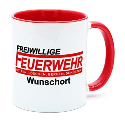 Freiwillige Feuerwehr Retten Löschen Bergen Schützen Tasse mit Namen Ort Spruch Becher Geschenk idee Artikel für Geburtstag Jubiläum Männer Herren Zubehör Ausrüstung Accessoires Deko Personalisiert von Golebros