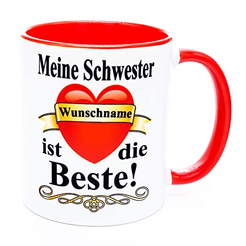 Meine Schwester Name ist die Beste Tasse Personalisiert Geschenk Geburtstag Weihnachten Valentinstag Nikolaus Ostern Becher mit Herz Lieblings Geschwister Dankeschön Hdl Welt Spruch zwilling von Golebros