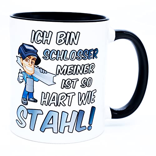 Ich bin Schlosser meiner ist so hart wie Stahl! Tasse mit Spruch lustig Kaffeetasse Arbeit Becher Geschenk für Kollegen Geschenkideen Meister Ausbildung Gesellen Prüfung Zubehör Ausrüstung Metallbauer von Golebros