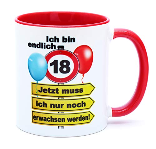 Ich bin endlich 18 Jetzt muss ich nur noch erwachsen werden Tasse Becher Kaffeetasse Geschenk zum Geburtstag Geburtstagsgeschenk für Mädchen Junge Sohn Tochter Geburtstagsdeko Deko Keramik 330 ml von Golebros