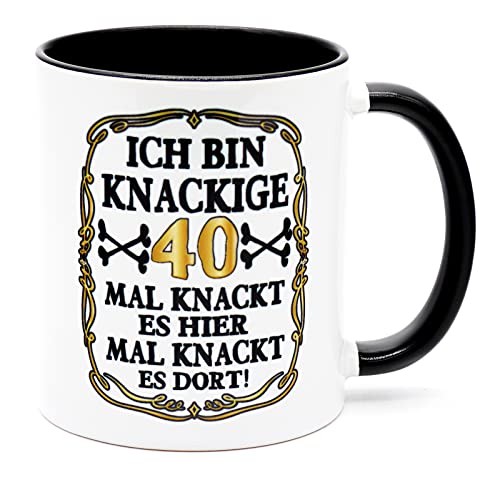 Ich bin knackige 40 Jahre Tasse Becher Kaffeebecher Kaffeetasse Geschenk zum Geburtstag Geburtstagsgeschenk für Mann Frau Geburtstagsdeko Deko Mama Papa Opa Oma Geburtstagstasse Kollege Keramik 330 ml von Golebros