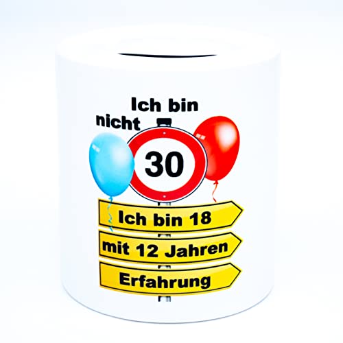 Ich bin nicht 30 bin 18 mit 12 Jahren Erfahrung Geldgeschenk lustig Spardose Sparschwein Sparbüchse Sparkasse Spaß Geld Geschenk Verpackung zum Geburtstag Geburtstagsgeschenk für Mann Frau Geschenkbox von Golebros