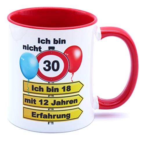 Ich bin nicht 30 bin 18 mit 12 Jahren Erfahrung Tasse Becher Kaffeebecher Kaffeetasse Geschenk zum Geburtstag Geburtstagsgeschenk für Mann Frau Geburtstagsdeko Deko Mama Papa Kumpel Keramik 330 ml von Golebros