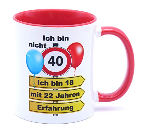 Ich bin nicht 40 bin 18 mit 22 Jahren Erfahrung Tasse Becher Kaffeebecher Kaffeetasse Geschenk zum Geburtstag Geburtstagsgeschenk für Mann Frau Geburtstagsdeko Deko Papa Mama Opa Oma Keramik 330 ml von Golebros