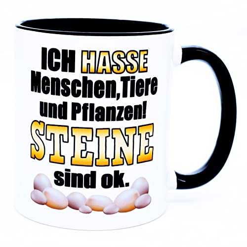 Ich hasse Menschen, Tiere und Pflanzen! Steine sind ok Tasse mit Spruch Lustig Handwerk Büro Arbeit Frech Böse Sarkasmus Sarkastisch Ironisch Gernervt Morgenmuffel Montagstasse nervige Arbeitskollegen von Golebros