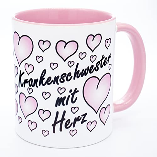 Krankenschwester mit Herz Tasse Geschenk Becher für Pflegefachfrau Mfa Krankenhaus Kaffeetasse Kaffeebecher Geburtstag Tagesklinik Weihnachten Ostern Geschenkidee Rente Ausbildung Prüfung Abschied von Golebros