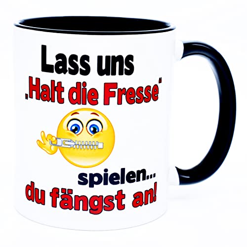 Lass uns Halt die Fresse spielen Tasse Becher mit Spruch Lustig Handwerker Büro Arbeit Frech Böse Sarkasmus Sarkastisch Ironisch Gernervt Morgenmuffel Montagstasse nervige Arbeitskollegen Arbeitstasse von Golebros