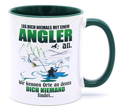 Leg dich nicht niemals mit einem Angler an Angeln Tasse Becher Angel Fischer Zubehör Angelzubehör Geschenke für Fischen Karpfen Norwegen Kaffeetasse Anglerzubehör mit Namen Fishing Männer Tassen von Golebros