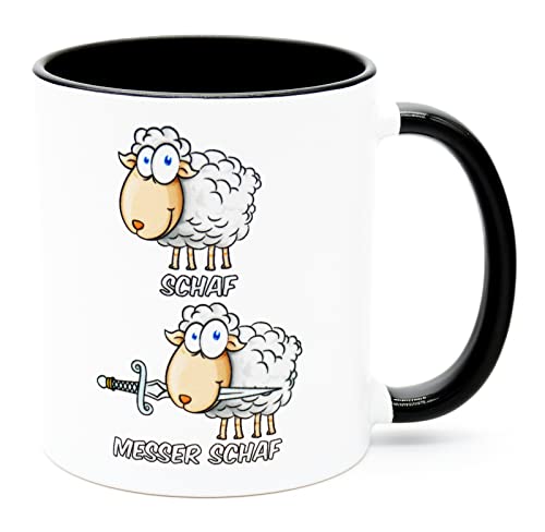 Messer Schaf Kaffee Tasse Tee Becher Geschenk Deko Schäfer Zubehör Arbeit Büro Spruch Lustig Arbeitskollege Arbeitskollegin Landwirt Ironisch Wortspiel Zweideutig Schäfchen Tier Keramik 330 ml von Golebros