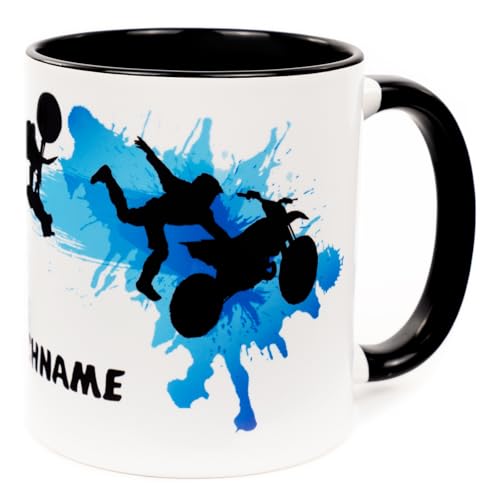 Motocross Tasse mit Namen personalisiert Motorrad Cross Fahrer Becher Geschenk Männer Erwachsene Kinder Jungs Biker Fanartikel Accessories Zubehör Ausrüstung Equipment Gadgets Deko Keramik 330 ml von Golebros
