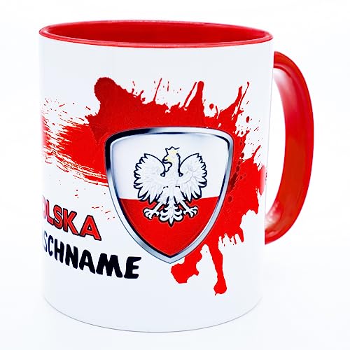 Polen Polska Tasse mit Namen personalisiert Poland Adler Wappen Flagge Fahnen Polnische Produkte Spruch Getränke Becher Geschenk Mann Frau Geburtstag Kubek polskie produkty flaga Keramik 330 ml von Golebros