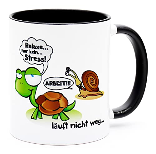 Relax Kein Stress Arbeit läuft nicht weg Tasse Bürotasse Arbeitskollegen Geschenk Kollegin Kollege Mann Frau Fun Spruch Lustig Becher Kaffeetasse witzig angeber Beamten Anti Burnout Keramik 330 ml von Golebros