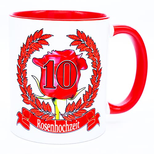 Rosenhochzeit Hochzeitstag 10 Jahre Tasse Becher Geschenk Jahrestag Verheiratet Hochzeitsjubiläum originelle Geschenkideen Eltern Hochzeitstassen Deko Hochzeitsgeschenke Ehe Frau Mann Ehejubiläum von Golebros