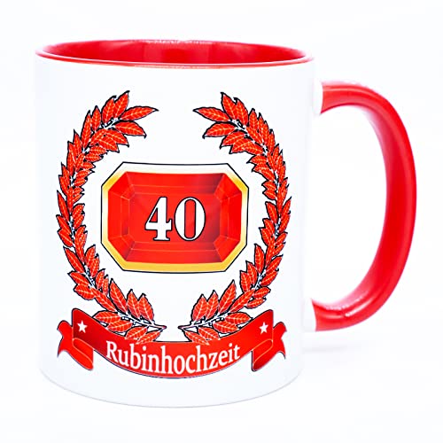 Rubinhochzeit Hochzeitstag 40 Jahre Tasse Becher Geschenk Jahrestag Verheiratet Hochzeitsjubiläum originelle Geschenkideen Eltern Hochzeitstassen Deko Hochzeitsgeschenke Ehe Frau Mann Ehejubiläum von Golebros