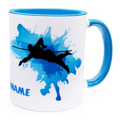 Schwimmen Sport Tasse mit Namen Becher personalisiert Geschenk Zubehör Ausrüstung Deko Equipment Trainer Leistungs Schwimmer Schwimmerin Artikel Mann Frau Kind Erwachsene Jugend Keramik 330ml von Golebros