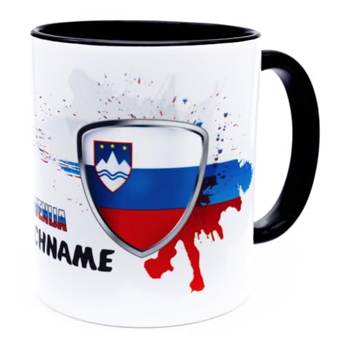 Slowenien Slovenija Tasse mit Namen personalisiert Slovenia Wappen slowenische Flagge Fahnen Fanartikel Spruch Getränke Becher Geschenk Mann Frau Geburtstag Fussball Slovenš?ina Produkt Keramik 330 ml von Golebros