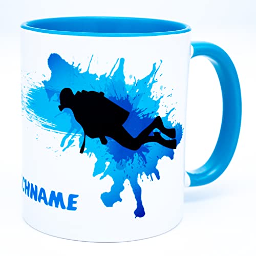 Taucher Tasse mit Namen personalisiert Diving Becher Tauchen Geschenke Tauch Trainer Geschenkideen Erwachsene Kinder Männer Frauen Geburtstag Deko Zubehör Ausrüstung Artikel Gadgets Keramik 330 ml von Golebros