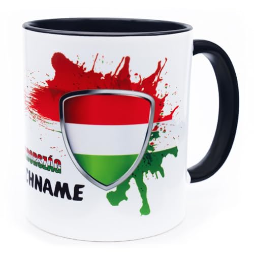 Ungarn Magyarország Tasse mit Namen personalisiert Hungary Wappen ungarische Flagge Fahnen Fanartikel Spruch Getränk Becher Geschenk Mann Geburtstag Fussball Magyar Bögre Csésze Produkt Keramik 330 ml von Golebros