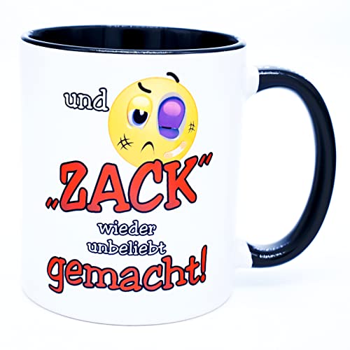 und Zack wieder unbeliebt gemacht Tasse Arbeit Lustig Büro Handwerker Arbeitskollegen Kollegin Kollege Chef Fun Becher mit Spruch Kaffeetasse witzig Angeber Wortschatz proll Sachen Nerd klug schlau von Golebros