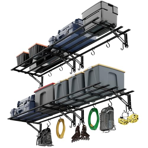 4er-Pack Garagen-Aufbewahrungssystemregale 1 x 0,5 m – kompaktes faltbares Wandregal für Garage, stabiles Metall-Wandregal mit Haken, vielseitiges Metall-Hängeregal Design, schlankes, schwebendes von Golener