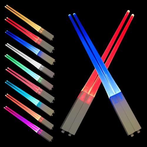 Golgner 2 Paar Leuchtende Essstäbchen mit 9 Farbmodi, Lightsaber Chopsticks, Lichtschwert Chopstick, LED Essstäbchen Wiederverwendbar Spülmaschinenfest, für Zuhause, Parteien, Sushi von Golgner
