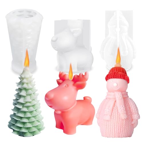 Golgner 3 Stück 3D Weihnachtsbaum Kerzenform, Weihnachten Schneemann Kerzenform, Elch Kerzengießform, 3D Silikonform Weihnachten für Kerzen Gießen, Aroma Gips DIY Kerzenherstellung Golgner 3 Stück 3D Weihnachtsbaum Kerzenform, Weihnachten Schneemann Kerzenform, Elch Kerzengießform, 3D Silikonform Weihnachten für Kerzen Gießen, Aroma Gips DIY Kerzenherstellung von Golgner