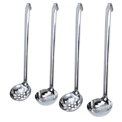 Golgner 4 Pcs Edelstahl Suppenkelle Set, Schöpflöffel mit Hakengriff, Schöpflöffel Lang Griff, Geschlitzte Schöpfkelle, 4/5 oz Saucenlöffel Gießlöffel Soßenlöffel, für Hause Küche Hotel Party von Golgner
