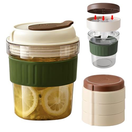 Golgner 2 in 1 Eiswürfelflasche, 500ml Ice Cube Bottle, Eiswürfelflasche Eiswürfelform mit Deckel und Behälter, Eiswürfelbehälter Wasserflasche, One Touch Eisfreigabe, für Kaffee, Saft und Getränke von Golgner