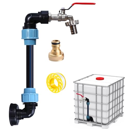 Golgner IBC Schwanenhals 3/4" Auslaufhahn, IBC Adapter S60x6 IBC Verbindungsset, S60x6 Wasserhahn Absperrhahn, für 2 IBC Tanks Nebeneinander, für IBC Container, Regenwassertank, Regenfas von Golgner