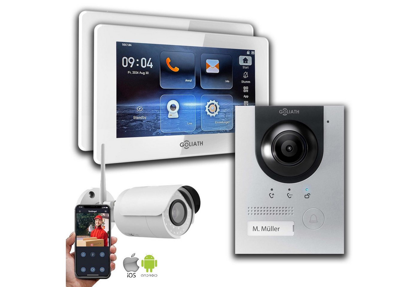 Goliath Intercom Video-Türsprechanlage Gegensprechanlage mit Kamera Goliath IP 2-Draht 2-Monitore 1-IP-Kamera (Privat oder Gewerblich) von Goliath Intercom