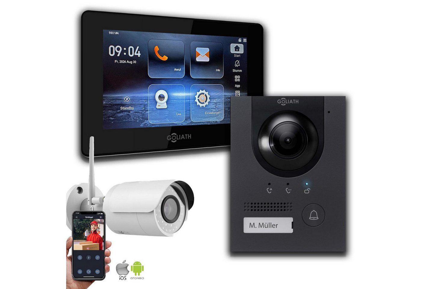 Goliath Intercom Video-Türsprechanlage Gegensprechanlage mit Kamera Goliath IP 2-Draht Anthrazit 1-Monitor 1- (Privat oder Gewerblich) von Goliath Intercom
