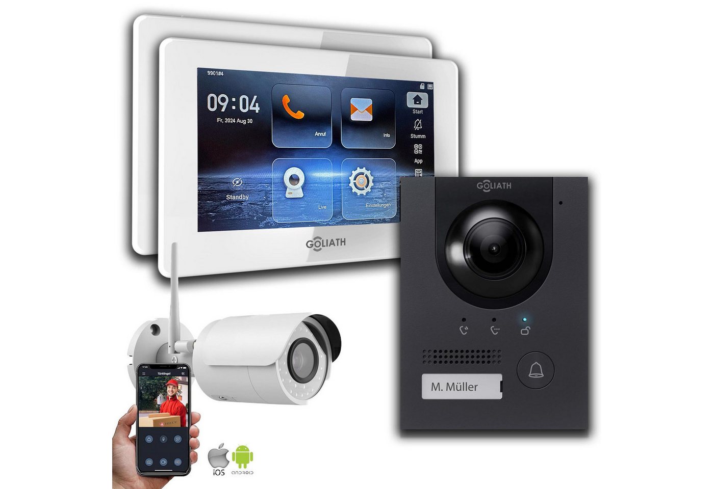 Goliath Intercom Video-Türsprechanlage Gegensprechanlage mit Kamera Goliath IP 2-Draht Anthrazit 2-Monitor 1- (Privat oder Gewerblich) von Goliath Intercom