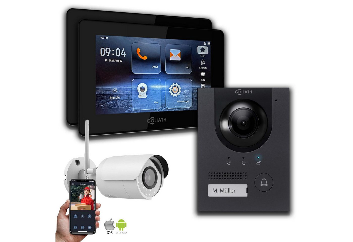 Goliath Intercom Video-Türsprechanlage Gegensprechanlage mit Kamera Goliath IP 2-Draht Anthrazit 2-Monitor 1- (Privat oder Gewerblich) von Goliath Intercom