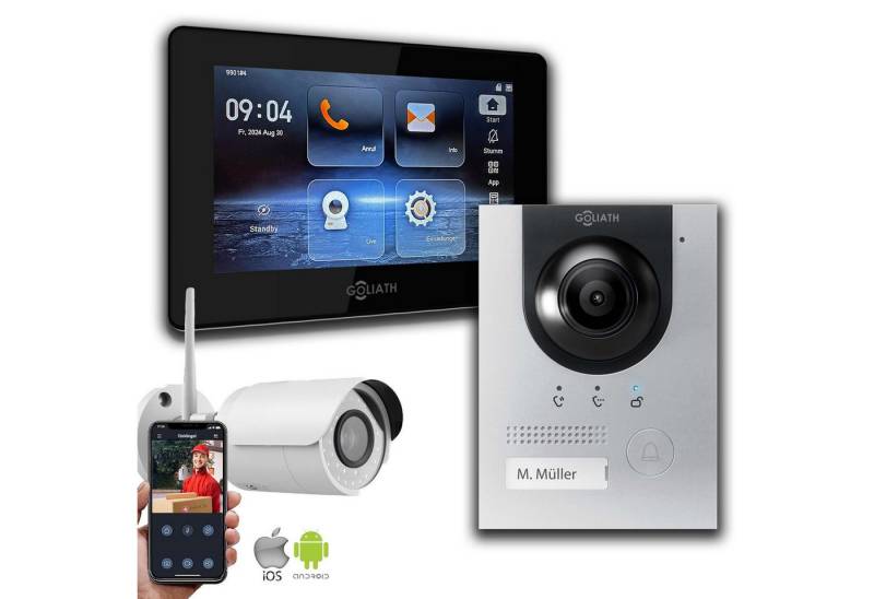 Goliath Intercom Video-Türsprechanlage Gegensprechanlage mit Kamera Goliath IP 2-Draht BUS Silber 1-Monitor 1 (Privat oder Gewerblich) von Goliath Intercom