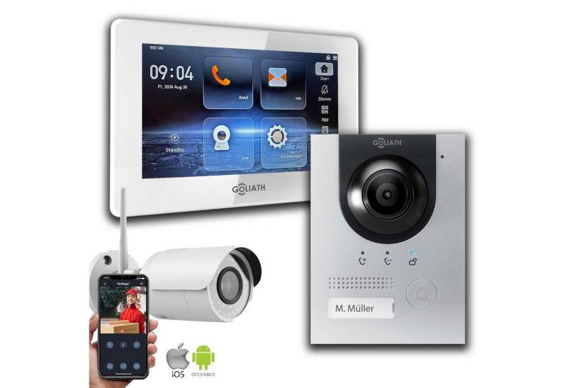 Goliath Intercom Video-Türsprechanlage Gegensprechanlage mit Kamera Goliath IP 2-Draht BUS Silber 1-Monitor 1 (Privat oder Gewerblich) von Goliath Intercom