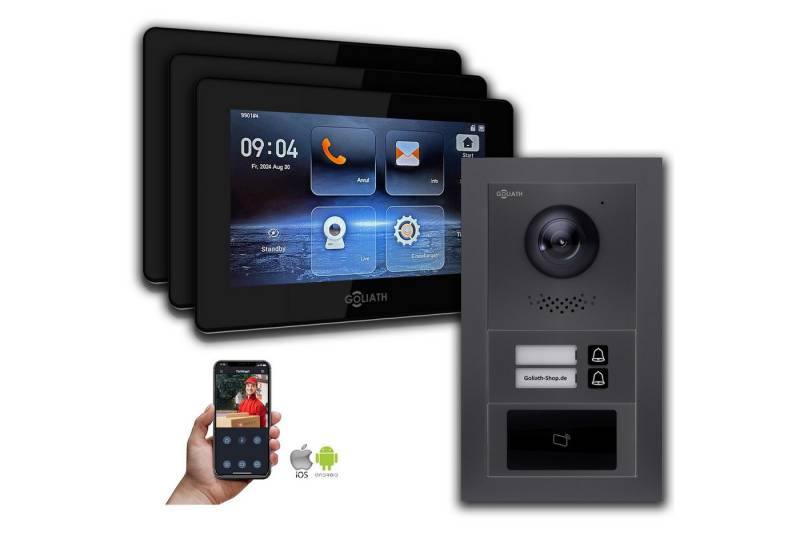 Goliath Intercom Video-Türsprechanlage Goliath 2-Draht BUS Video Türklingel: 2 Fam. 3 Monitore, RFID, Anthraz (Privat oder Gewerblich) von Goliath Intercom